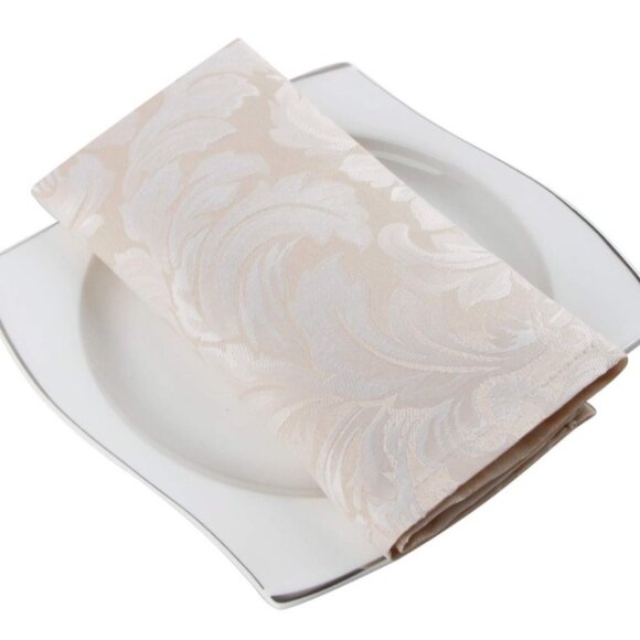 Damask Jacquard Cloth Dinner Napkins Set 4 Beige Cream Fabric Home Table Linen - Picture 3 of 10